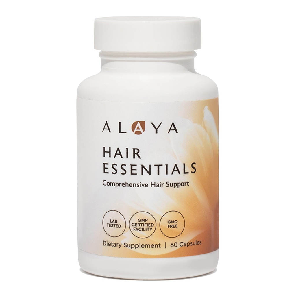 Alaya Hair Essentials - Supplément capillaire avec biotine, kératine, acide folique, vitamine B12, B6 - laboratoire testé - sans gluten - 30 jours d'approvisionnement