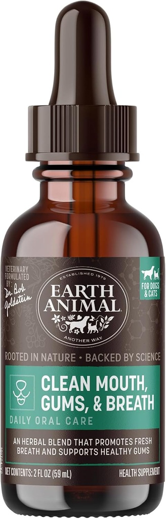 Earth Animal Apothecary Liquid Supplement - Clean Month, Gums & Breath Herbal Remedies for Dogs & Cats - 2 fl oz