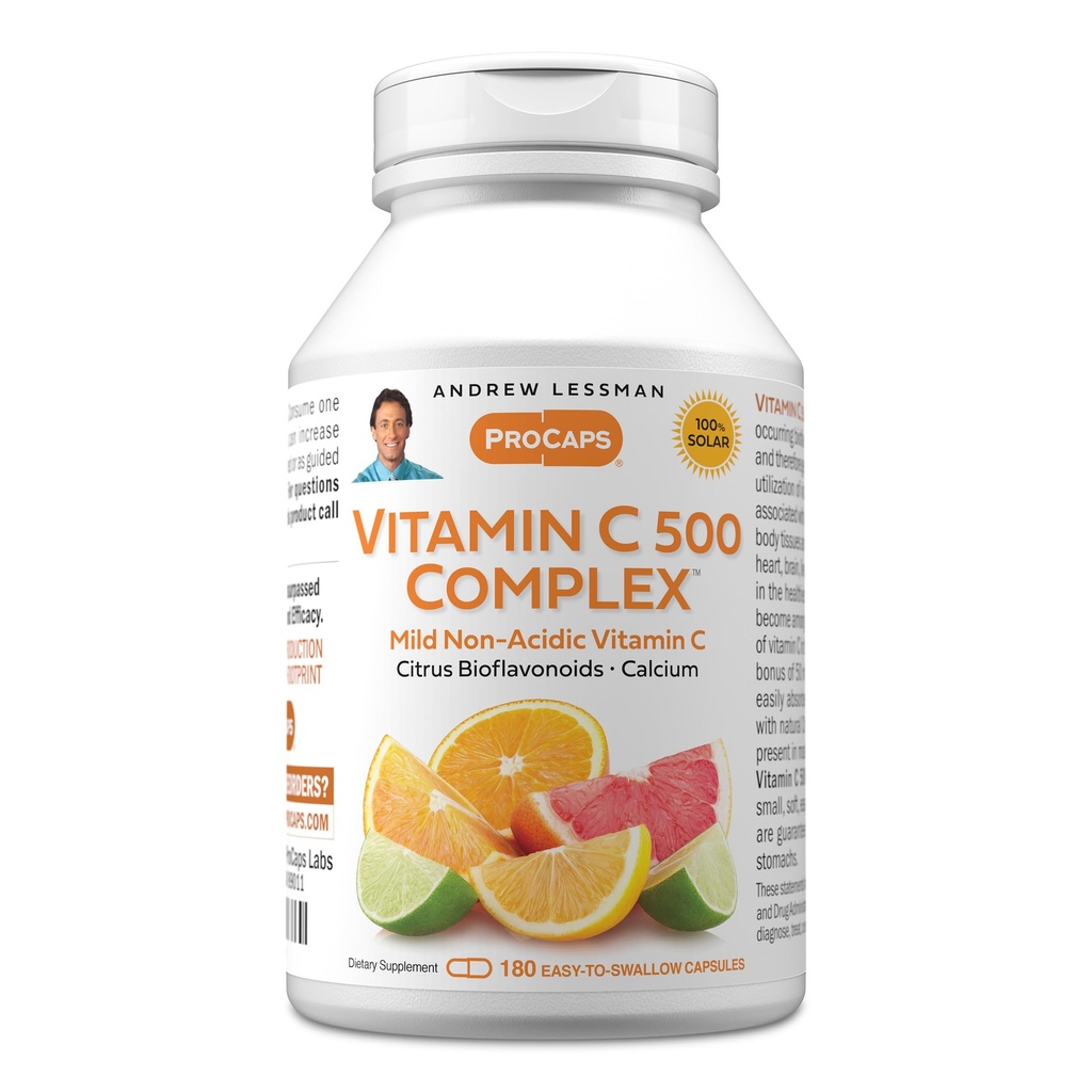 ANDREW LESSMAN Vitamine C 500 Complex 180 Capsules - Niet-Acidic Vitamine C Plus Citrus Bioflavonoïden voor het immuunsysteem en anti-Oxidant Ondersteuning, Geen Maag Upset, Klein Makkelijk doorslikken Capsules