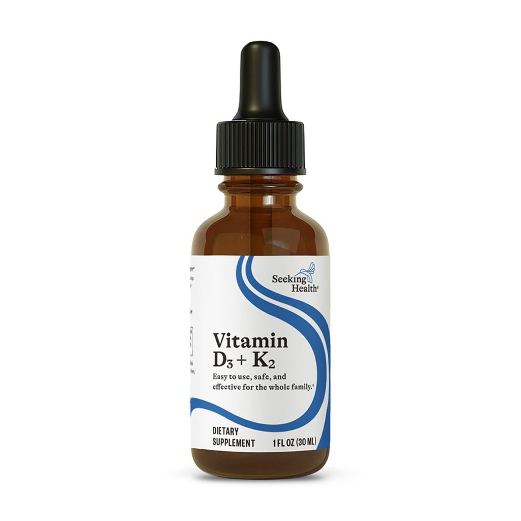 La recherche de la santé Vitamine D3 + K2 gouttes - Vitamine liquide D & K soutient la fonction du système immunitaire et la santé des os - Aides Absorption de calcium - Aides Flux sanguin sain et circulation - 1 Fl oz (30 ml)
