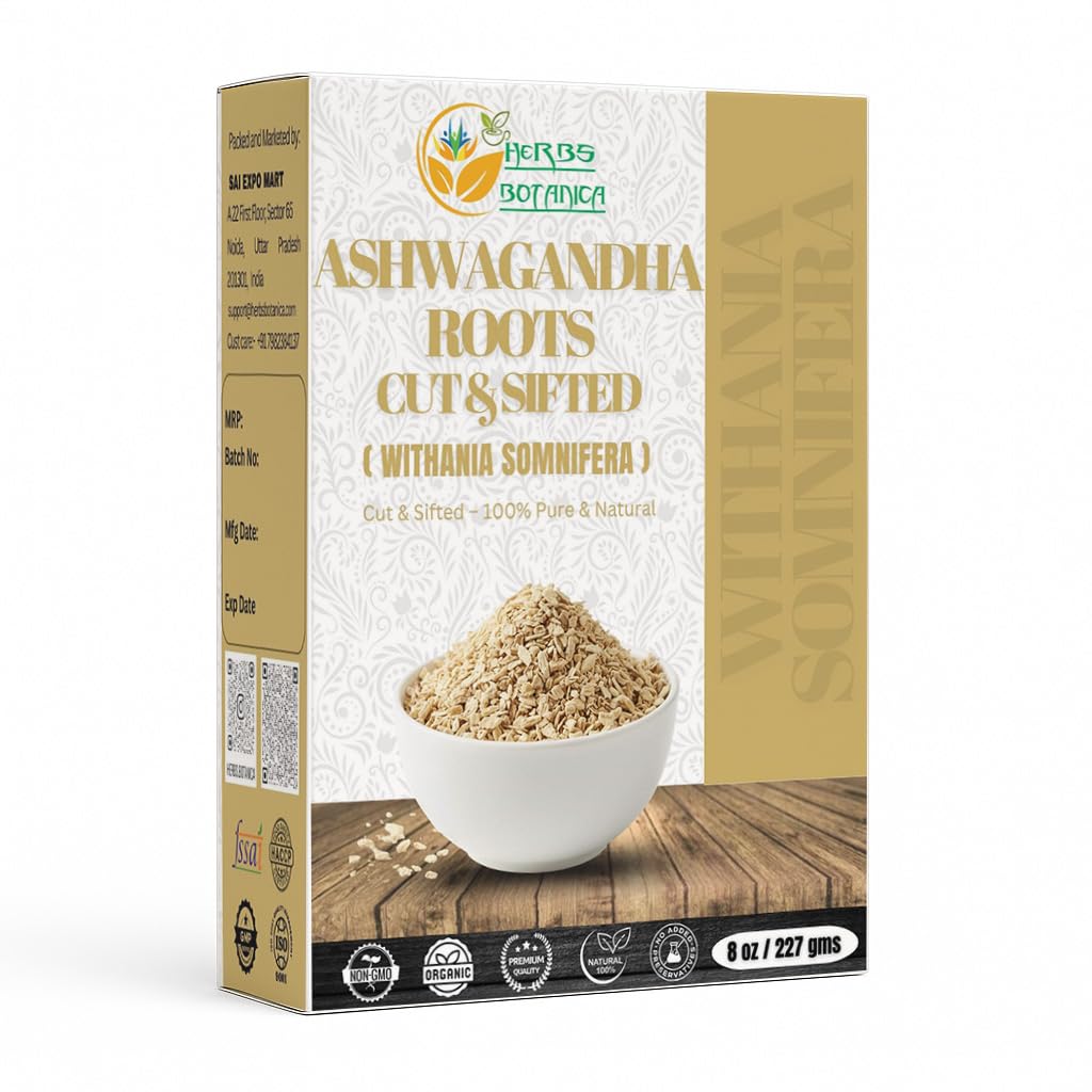 Herbs Botanica Ashwagandha Root Tea Loose Leaf pour le thé à base de plantes, Ashwagandha Tea Herb Suppléments, Withania Somnifera pour le soutien immunitaire et la résistance 3-5 mm Coupes Taille 8 Oz Package