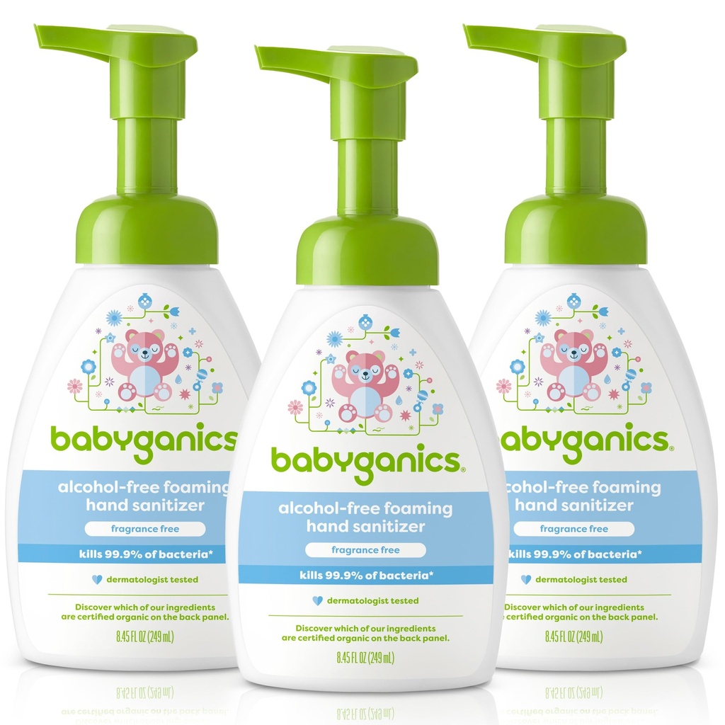Babyganics Alcoholvrije Foaming Hand Sanitizer, Pump Bottle, Fragrance Free, 8,45 oz, 3 Pack