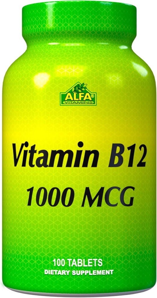 ALFA VITAMINS Vitamine B12 1000 Mcg 100 tabletten. Immuunstelsel. Zenuwen en hersengezondheid. Metabolisme