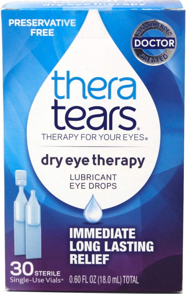 TheraTears Eye Drops for Dry Eyes, Dry Eye Therapie Lubricant Eyedrops, Conservative Free, 30 Tel Flacons voor eenmalig gebruik