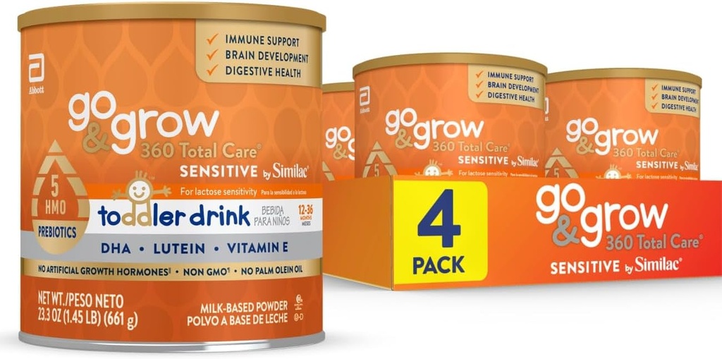 Ga & groeien 360 Total Care Gevoelig door Similac peuter voedingsdrank met 5 HMO's, poeder, 23,3-oz blik, verpakking van 4