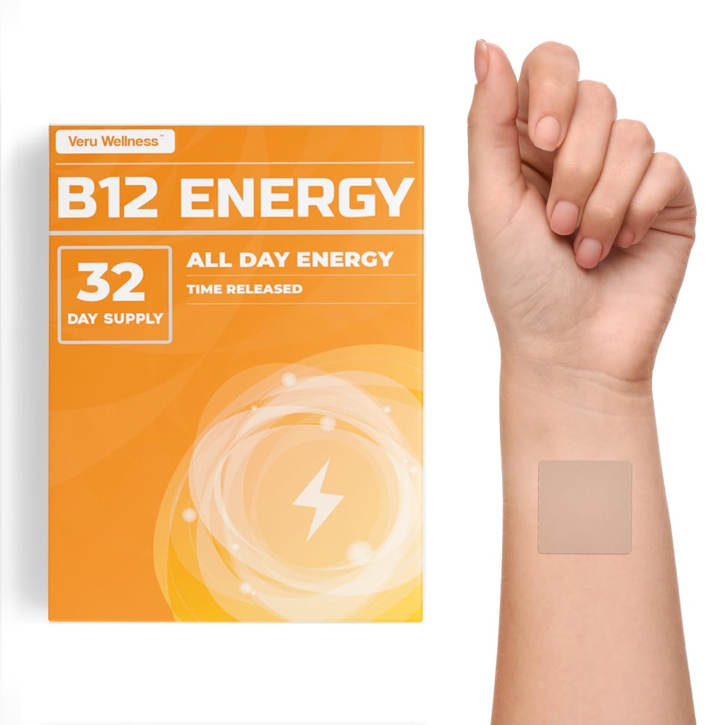 Veru Wellness B12 Energy Patch - Énergie, Focus - B12, C, B6, Fer, Guarana et Garcinia Cambogia - Externe Utiliser seulement- 32 Nombre