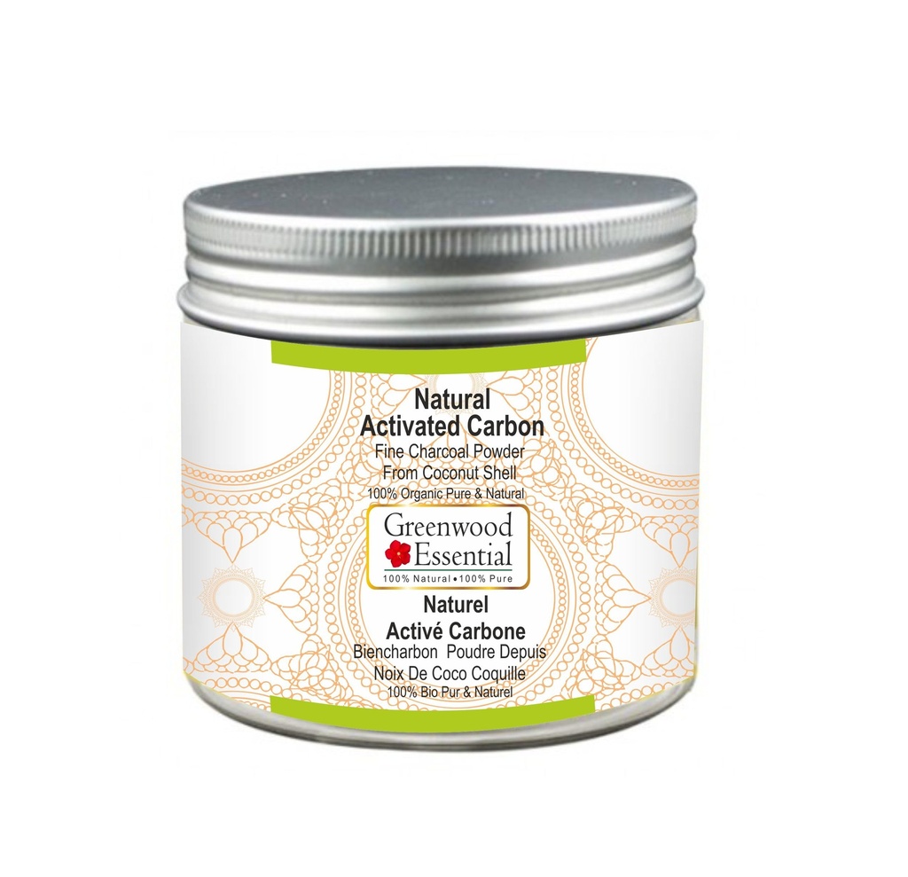 Greenwood Essential Natural Action Carbon Fine Charcoal Powder from Coconut Shell 100% Organic Pure & Natural 100gm (3,5 oz)