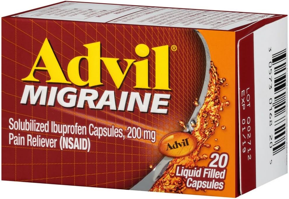 Advil Migraine Pain Reliever, Solubilized Ibuprofen 200mg, 20 Telling, Liquid Filled Capsules, Krachtige Migraine Relief
