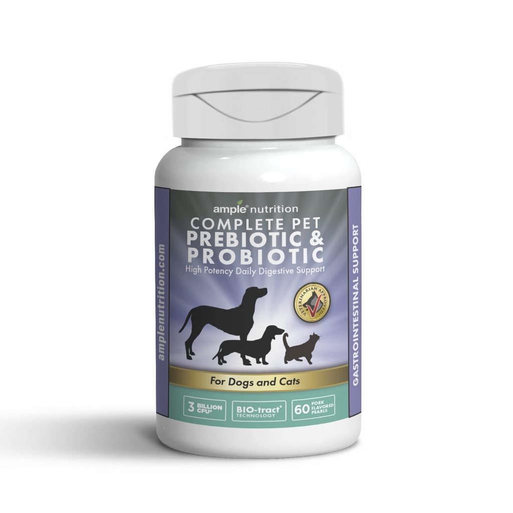 Ample Nutrition Complete Pet Prebiotic + Probiotic for Dogs & Cats, 60ct Varkenssmaak Parels