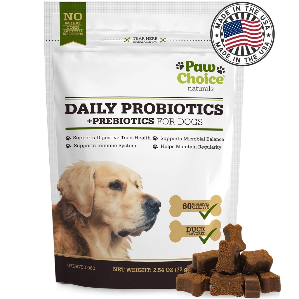 Paw Choice Probiotica voor honden met prebiotica - Dagelijkse Kauwen voor Gut Health, Digestie, Regularity, en Immune Ondersteuning - Natural Supplement Treat Made in USA
