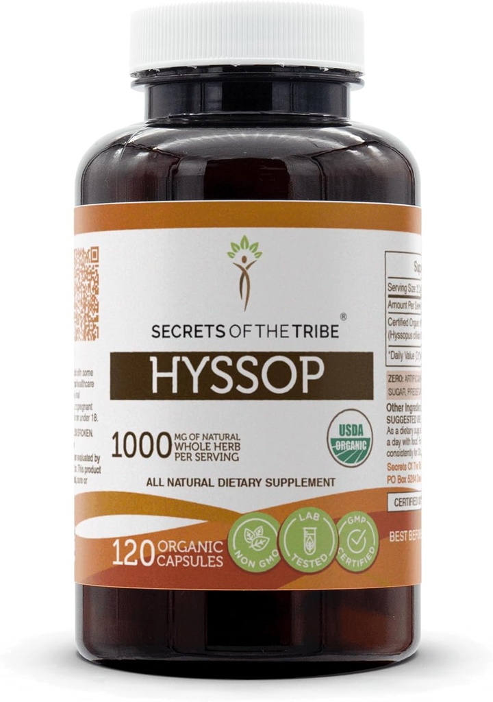 Geheimen van de Stam Hyssop USDA Biologische Capsules Gecertificeerde Biologische Vegetarische Capsules, Kruiden Dieetsupplement 