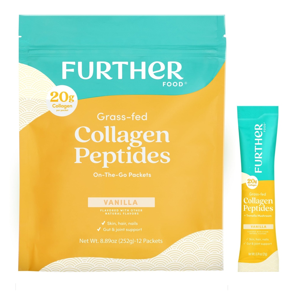 Verder voedsel Vanille Collageen Peptides Powder Stick Packs, Grass-Fed Pasture-Raised Gehydrolyseerd Type 1 & 3 Proteïne, Gut Health + Gezamenlijk, Haar, Huid, Nails, Paleo Keto Sugar-Free 8,89 oz