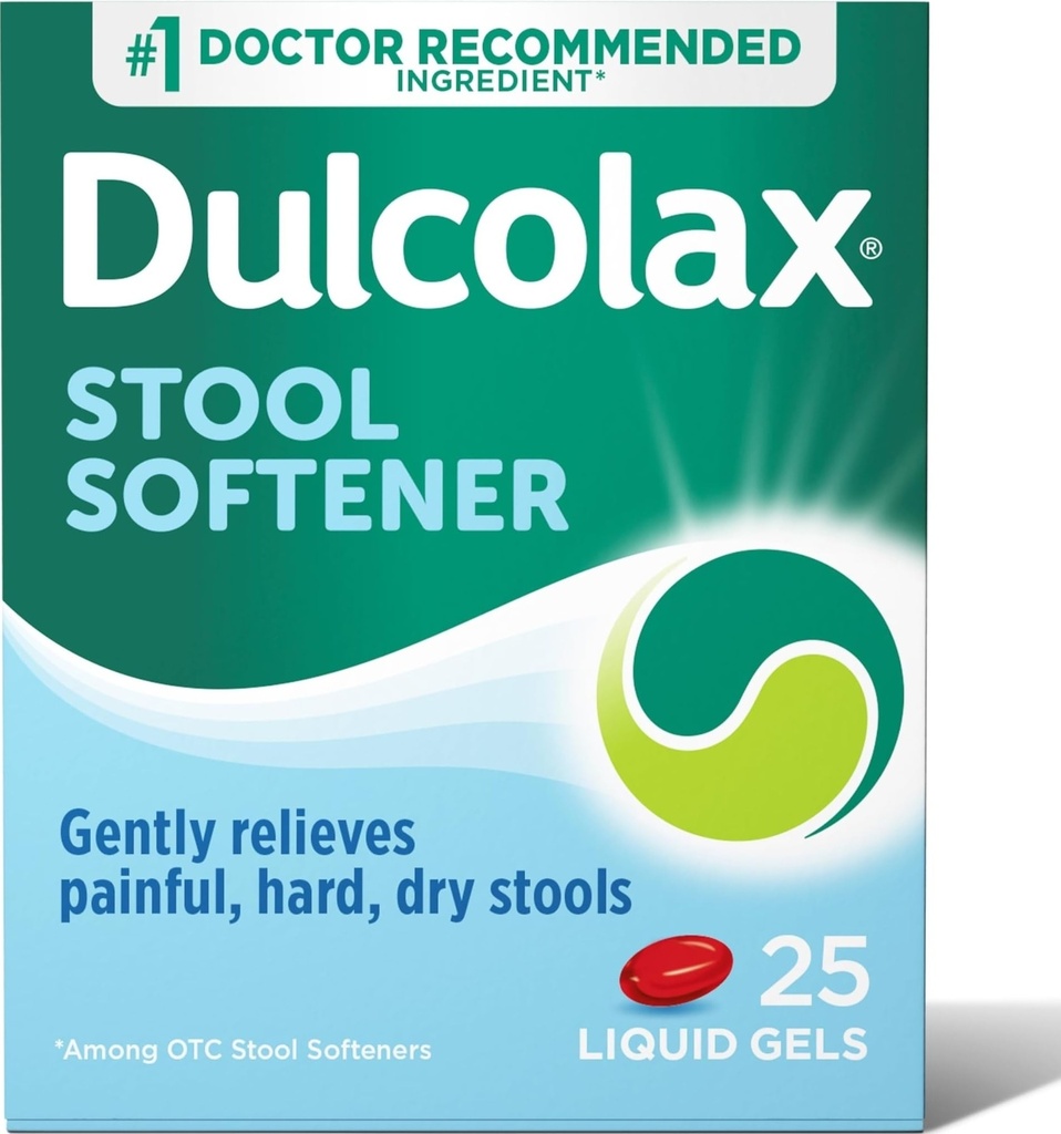 Dulcolax Stool Softener Laxative Liquid Gel Capsules, Zachte Constipatie Verlichting voor Harde, Droge Stools, Docusaat Natrium 100 mg, 25 Tellen