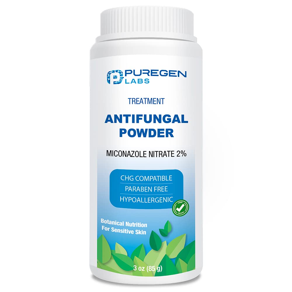 Puregen Labs poudre antifongique avec 2% de nitrate de Miconazole pour les infections fongiques courantes incluant les athlètes Foot, Jock Ditch et Ringworm, sans Talc, 3 oz (85g)