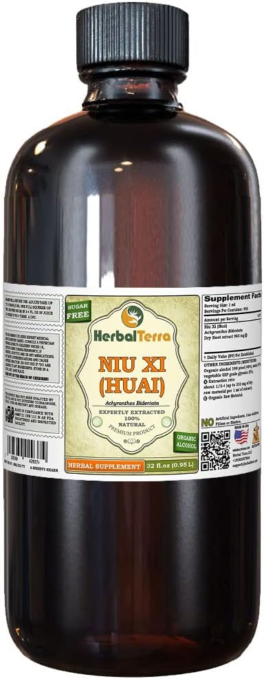 NIU Xi (Huai), Achyranthes (Achyranthes Bidentata) Teinture, extrait liquide de racine séchée (Marque: HerbalTerra, fièrement fabriqué aux États-Unis) 32 fl.oz (0.95 l)
