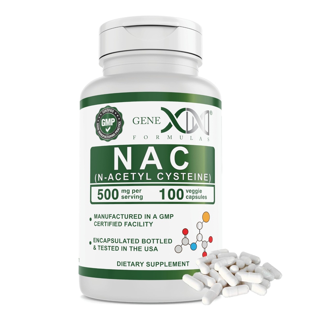Formules Genex NAC 500mg (100 capsules) N-acétyl Cystéine, soutient la santé du foie - non-OGM, sans gluten, végétalien (3 mois d'approvisionnement)