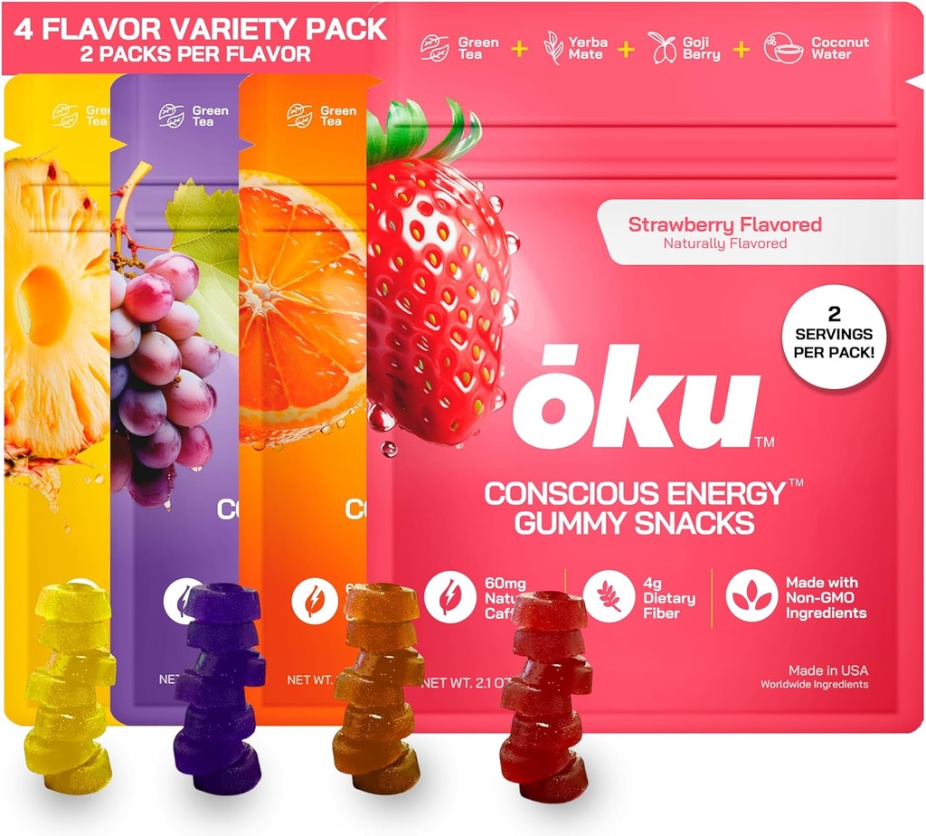 ōku Energy Kauwen - Energie Gummies w/Natural Cafeine van Green Tea 