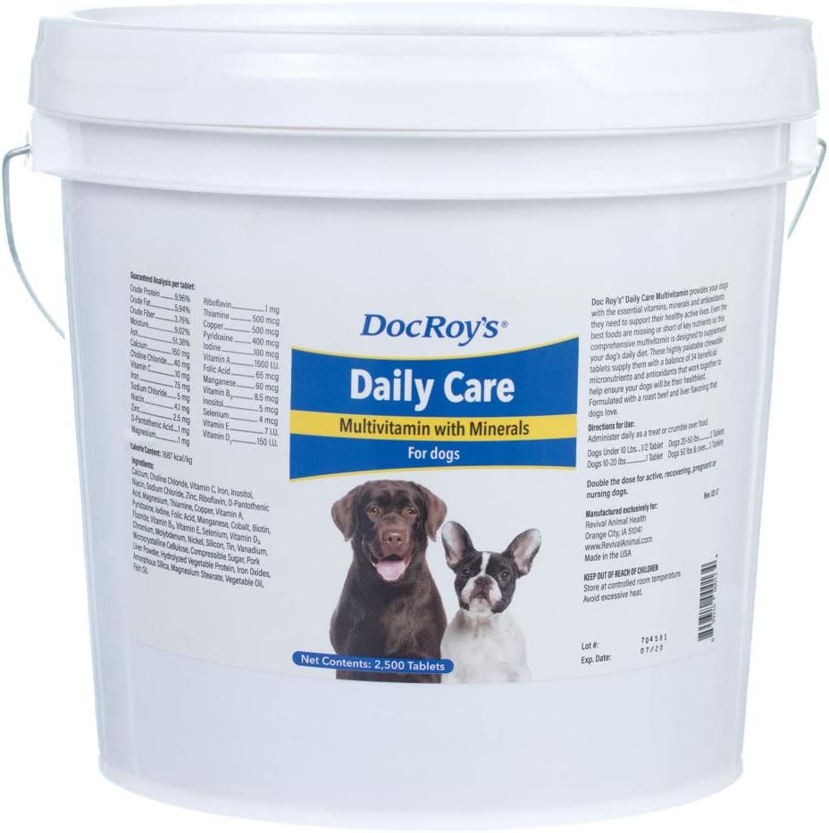 Doc Roy's Daily Care Multivitamin with Minerals for Dogs- Canine Daily Health Supplement- 2500 Tablets