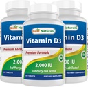 Best Naturals Vitamin D3 2000 IU (50 mcg) - 100 Tablets - 100 Days Supply - Helps Support Immune Health, Strong Bones and Teeth, & Muscle Function (100 Count (Pack of 3))