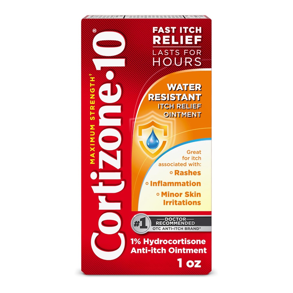 Cortizone-10 Maximale sterkte waterbestendig Itch Relief Ointment, 1% Hydrocortison, Fast-Acting, Anti-Itch Cream for Bug Bites, Rash, Eczema, Psoriasis, Poison Ivy, Oak, Sumac & More, 1 oz