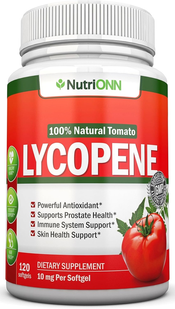 Lycopeen - 10MG - 120 Softgels - 3 Month Supply - Premium Quality Antioxidant - 100% Natural Tomato - Geweldig voor Prostaat Gezondheid, Immuun Systeem Ondersteuning, Hart Gezondheid en Oogzicht Ondersteuning