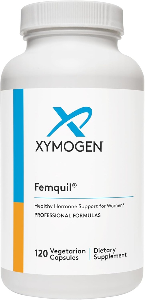 XYMOGEN Femquil - Hormoonbalans voor vrouwen bevorderen - Biologisch actief methylfolaat + dimsupplement - Kan helpen bij het verlichten van algemene menopauze- en PMS-symptomen - Antioxidante activiteit (120 capsules)