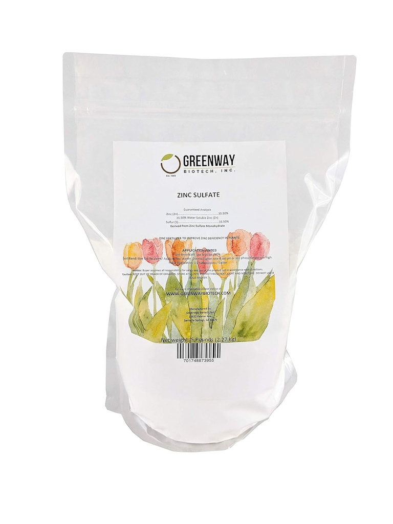 Greenway Biotech, Inc. Zinksulfaatpoeder 35,5% Monohydraat Plus 16,5% Zwavel (5 pond)