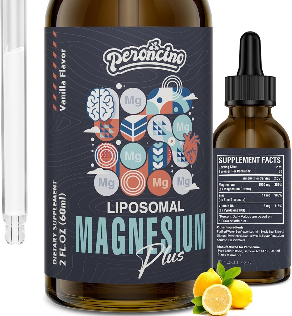 Liposomale Magnesium citraat druppels voor Gut and Bone Health, Mood and Stress Management, krachtige formule met vitamine B6 en zink Gluconaat 60ml (2.04 Fl Oz (verpakking van 1))