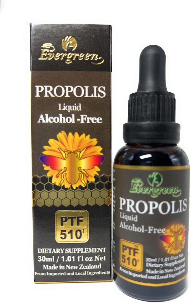 Evergreen Propolis Liquid Alcoholvrije Tinctuur 30ml PTF1170 (Bevat 1170 Propolis Flavonoid) Gemaakt in Nieuw-Zeeland