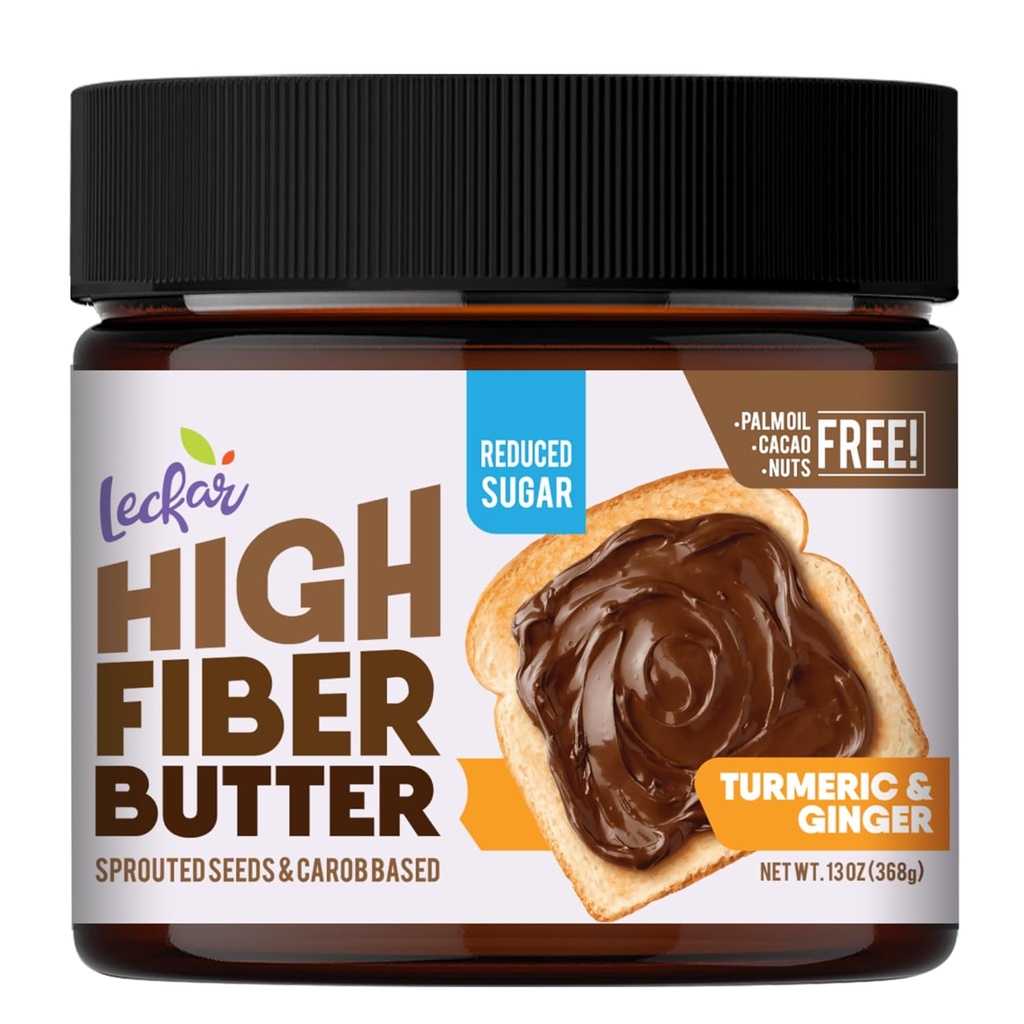Leckar Beurre à fibre haute (sucre réduit, sans noix, intestin microbiome-friendly) pour un petit-déjeuner facile (Turcmeric et Ginger (sucre réduit))