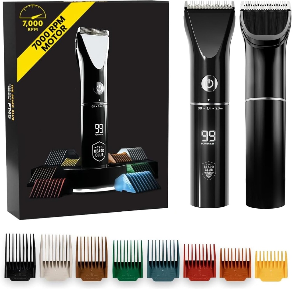 De Baard Club Baard Trimmer voor mannen - Elektrische Cordless Oplaadbare Baard & Hair Trimmer - High Power 7000 RPM - 8 Color Guides 45 Unieke Trim Lengtes - Reizen Lock