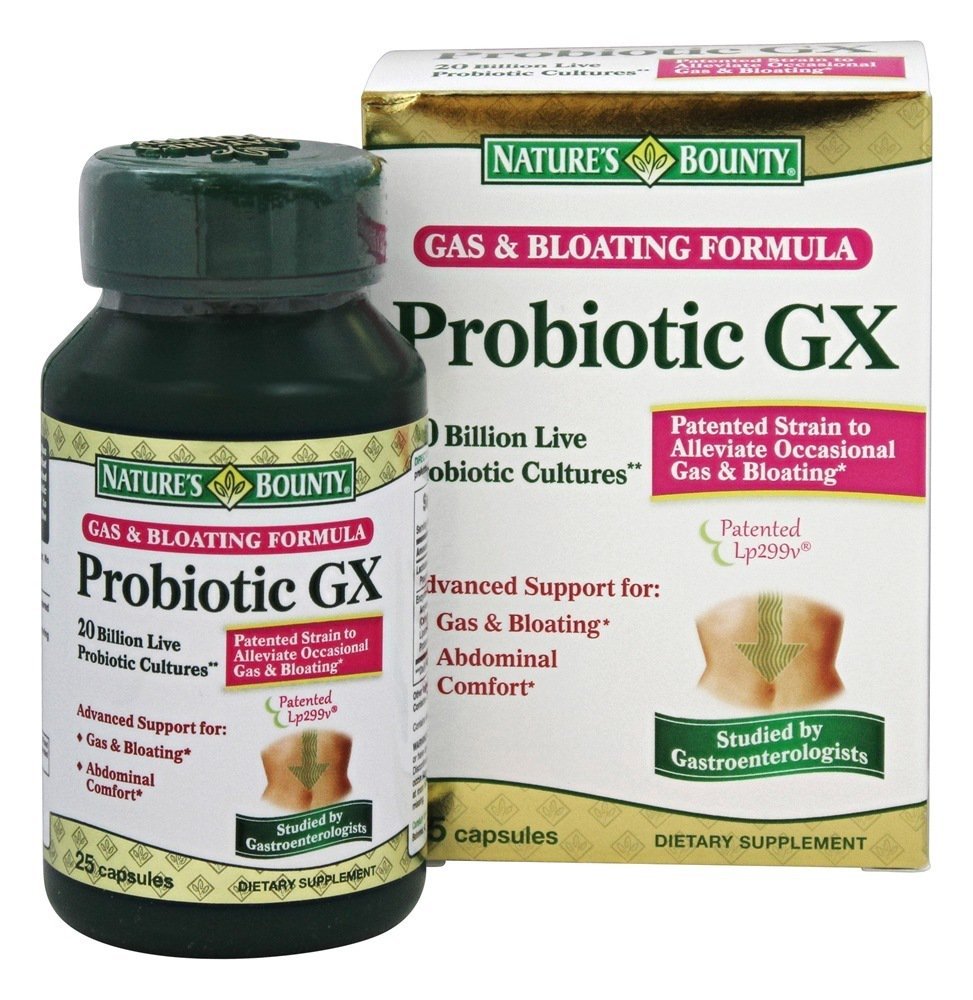 Bounty Probiotique GX de la nature, formule de gaz et de ballonnement, capsules 25 ea (paquet de 4)