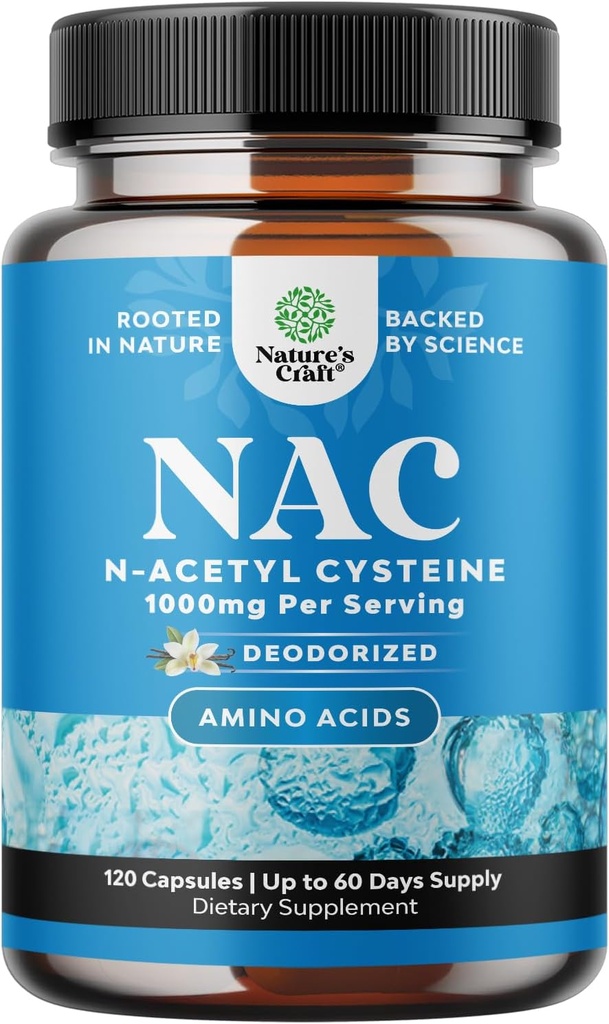 NAC Supplement N-Acetyl Cysteine 1000mg - Vegan High Absorptie Non-Smelly NAC 1000mg Capsules Glutathion Precursor voor leverreiniging Detox & Repair Plus Lung Health and Immunity Ondersteuning (2 maanden)