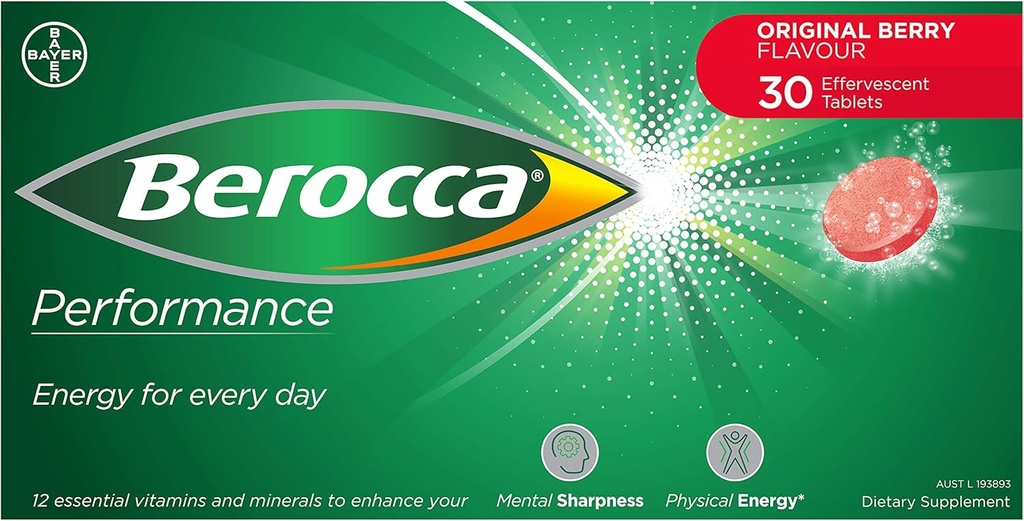 Berocca Performance 30 Bruistabletten- Original Berry Flavor International Version Cafeine Gratis
