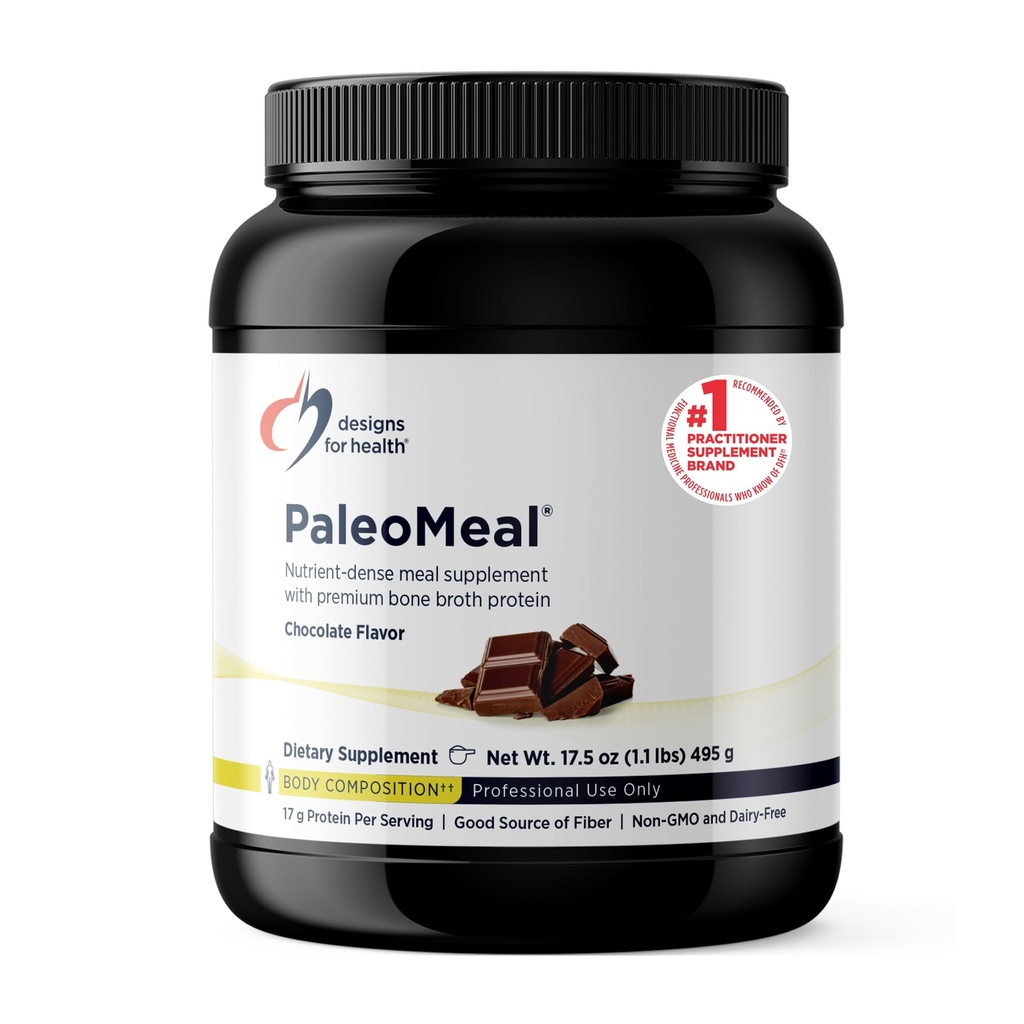 Designs for Health Pure PaleoMeal - Bone Broth Protein Powder with 17g Protein, Meal Replacement Shake Dietary Supplement with Active Folate + Chelated Minerals, Chocolate (15 Servings / 510g)