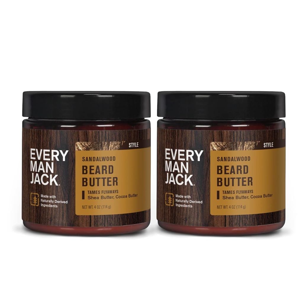 Every Man Jack Beard Butter- Subtiel Sandalwood Fragrance - Hydrates en Styles Droog, Onruly Beards Tijdens het loslaten van Itch - Natuurlijk afgeleid met Shea Butter en Kokosolie - 4 ounce (2 Pack)
