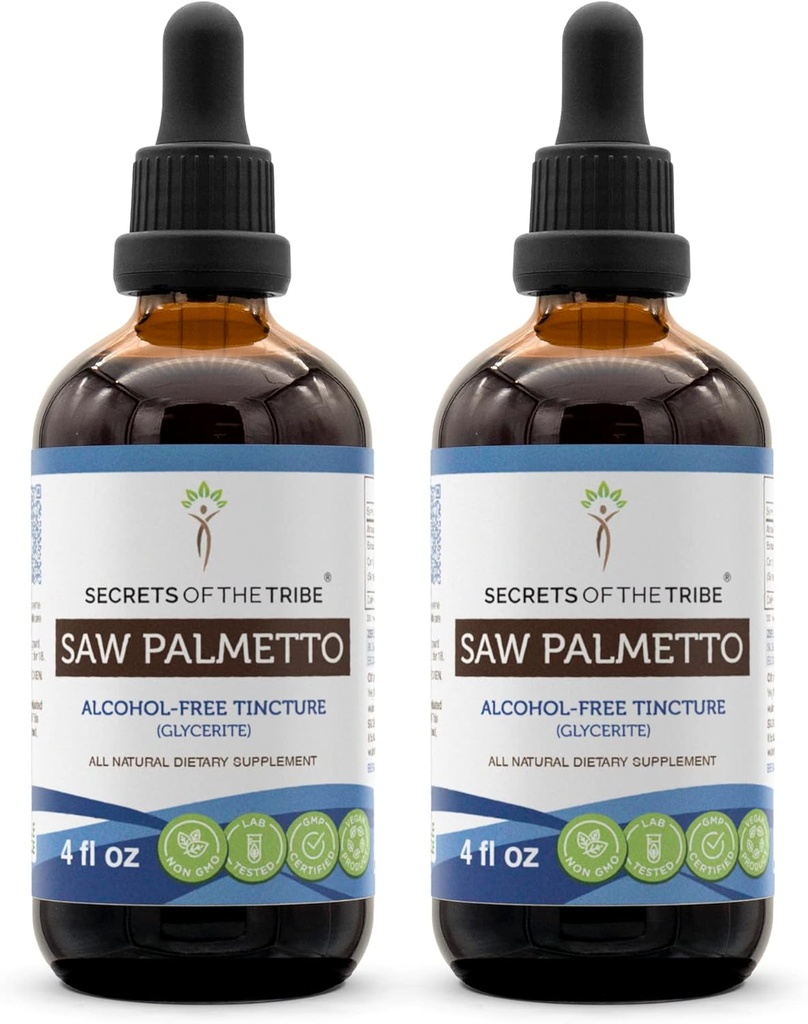 Saw Palmetto Tinctuur Alcoholvrije Liquid Extract, Saw Palmetto (Serenoa Repens) Gedroogde Bessen (2x4 FL OZ)