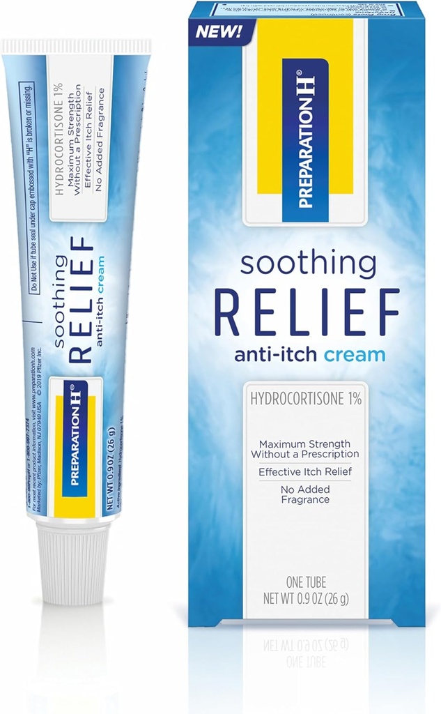 Bereiding H Verzachtende Relief Anti Itch Cream, 1% Hydrocortison Cream voor Butt Itch Relief - 0,9 Oz Tube