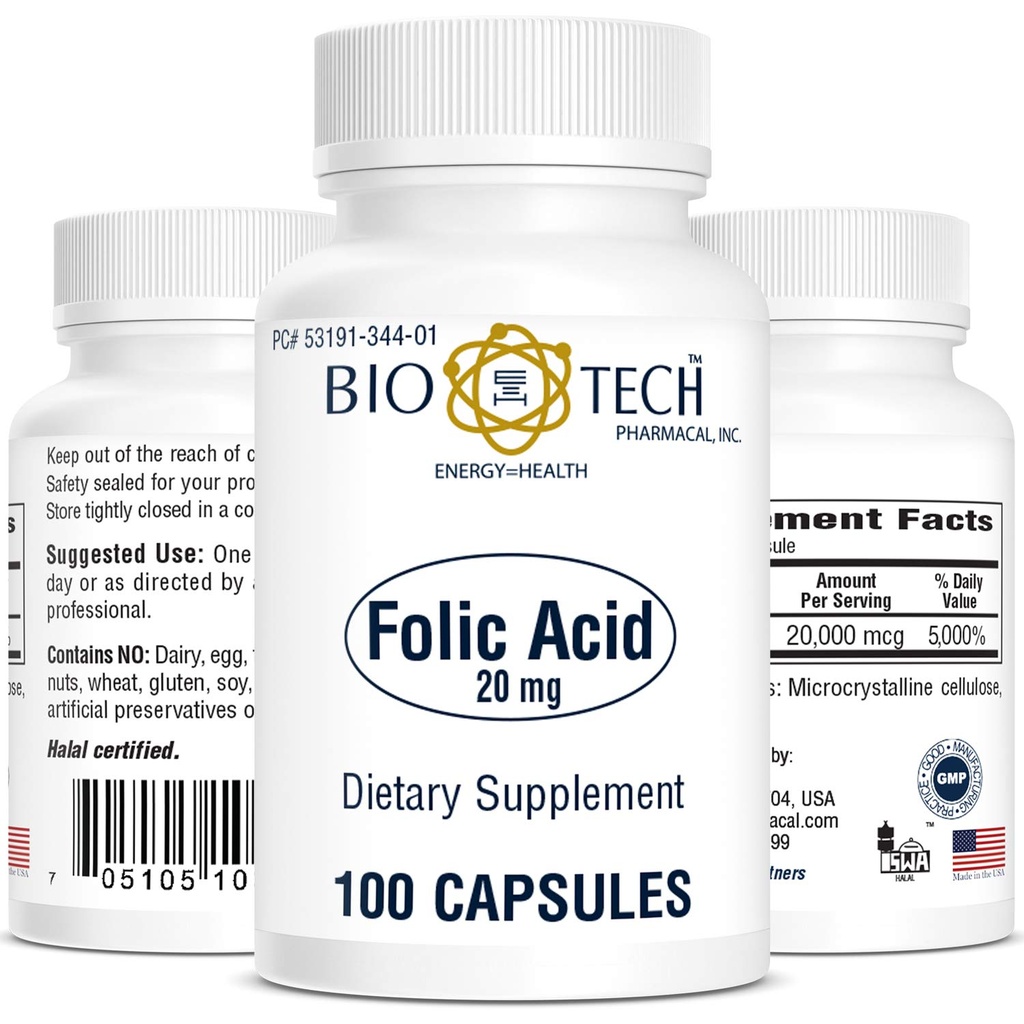 Bio-Tech Pharmacal Folic Acid (20 mg, 100 telling)