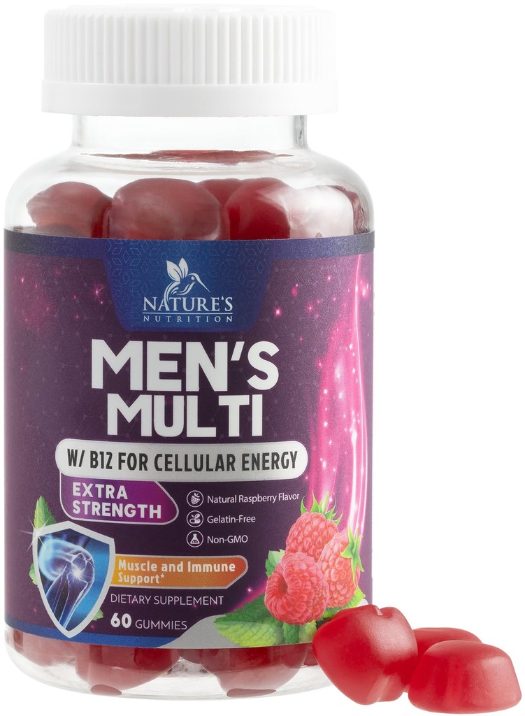 Multivitamine voor mannen - volledige dagelijkse mannen Multivitamine Gummies met vitamine D, B Vitaminen, Zink & Meer - Energie, Geheugen, Focus & Immune Health Ondersteuning - 13 essentiële vitaminen & mineralen - 60 capsules