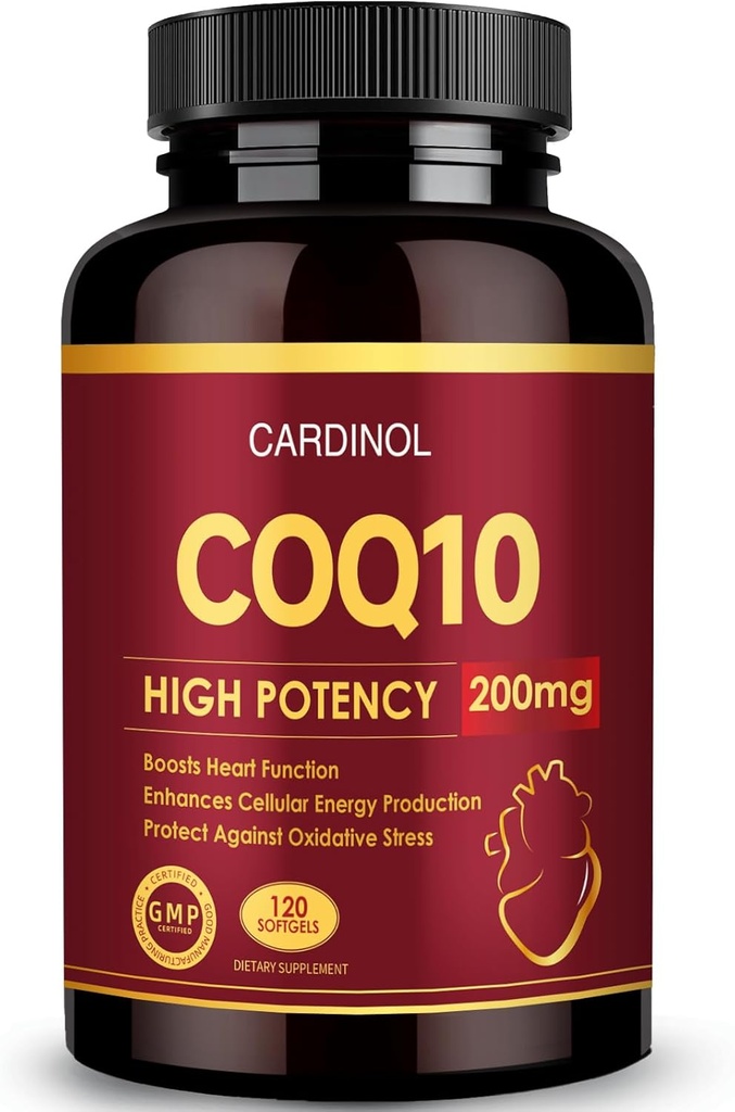 CoQ10 200mg Softgels met PQQ & Omega 3, Maximale Absorptie Co-enzym Q10, Krachtig Antioxidant voor Hart- en Energiegezondheid, 120 Telling, 4 maanden Levering, Non-GMO