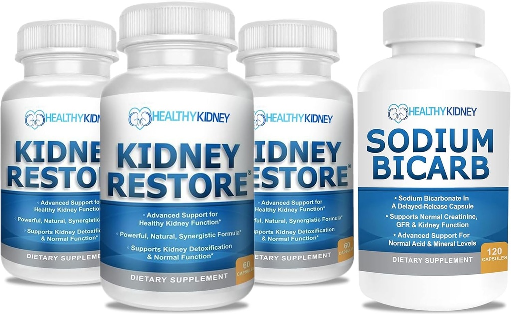 3 Pack Natural Nier Reiniging ter ondersteuning van nierfunctie en detox, 60 capsules + natriumbicarbonaat 650 mg Capsules Vertraagde Release ter ondersteuning van normale nierfunctie en niergezondheidssupplement