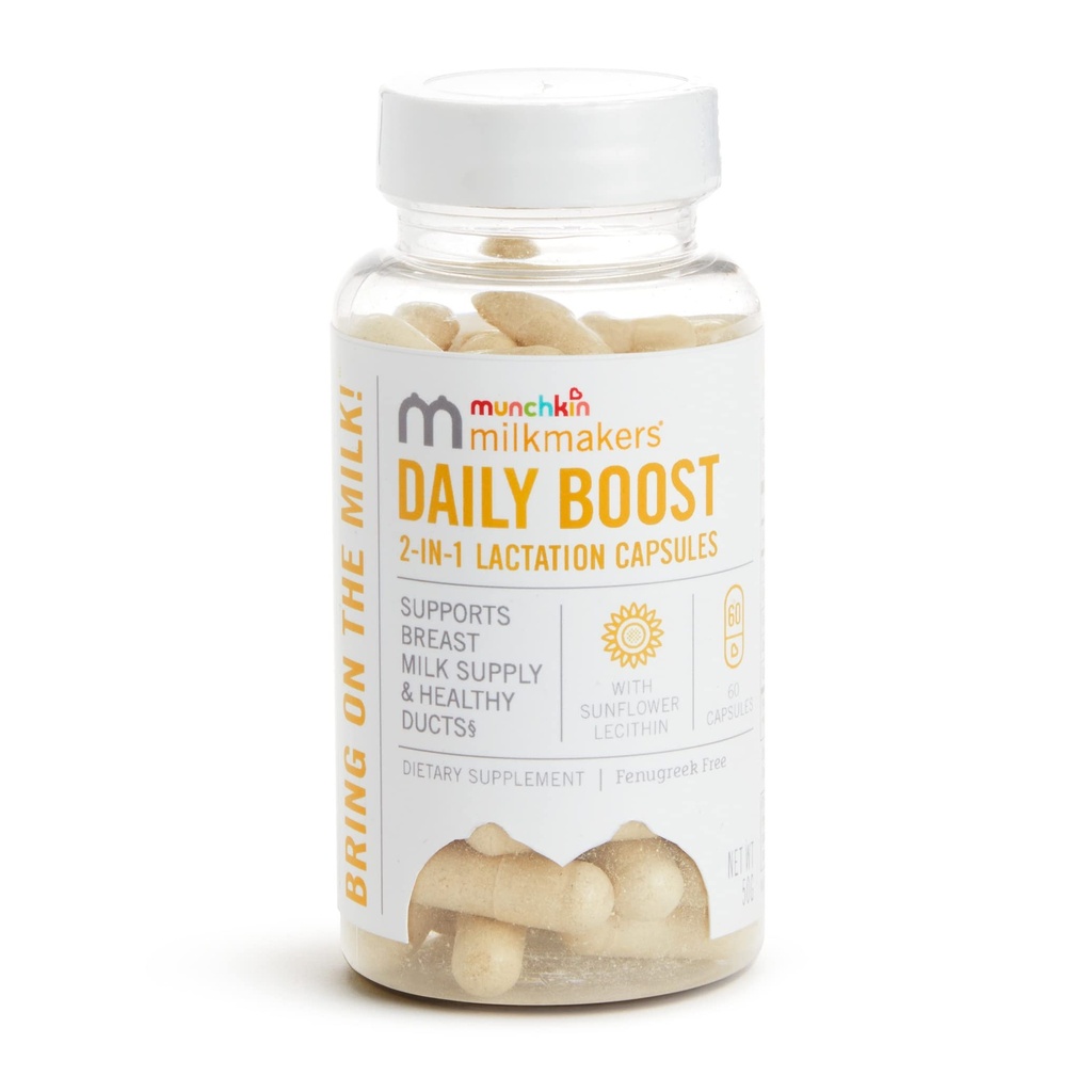 Munchkin® Laitmakers® Daily Boost 2-en-1 Suppléments d'allaitement pour mères allaitantes, allaitantes et pompeuses - Fenugreek Free, 60 capsules