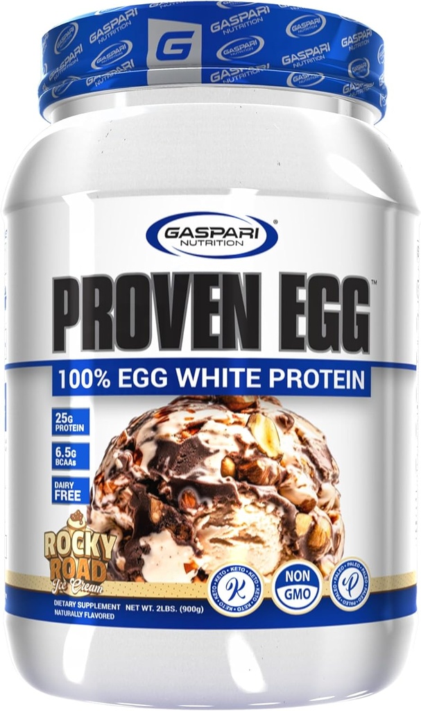 Gaspari Nutrition Oeufs éprouvés, 100% Protéines blanches d'oeufs, 25g Protéines, Keto Friendly, Sans lait et Lactose, Sans soja (2 lbs, Rocky Road)