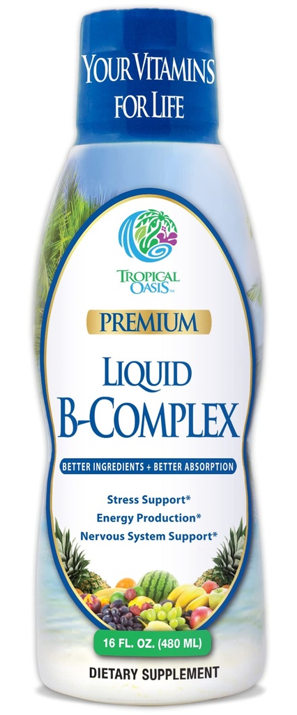 Premium Liquid B Complex Vitamine- Snelle absorptie van vloeibare B-complex Supplement w/ alle 8 B-vitaminen, PLUS energiek kruidenmengsel w/ Ginseng, Ginkgo en Eleuthero Root - Vegan, NON-GMO - 16oz, 32 Serv