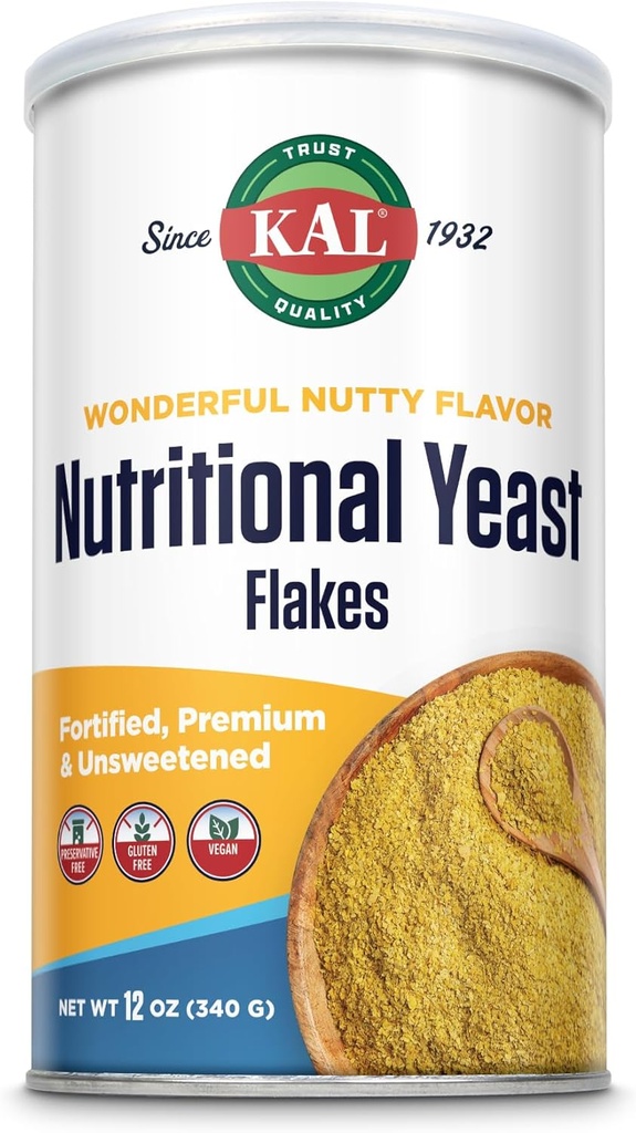 KAL Nutritional Gist Flakes, verrijkt met B12, Foliumzuur en andere B vitamines, ongezoete, Great Nutty smaak, Vegan & Gluten Vrij, 60 dagen geld terug garantie, Made in the USA, 34 Servings, 12oz