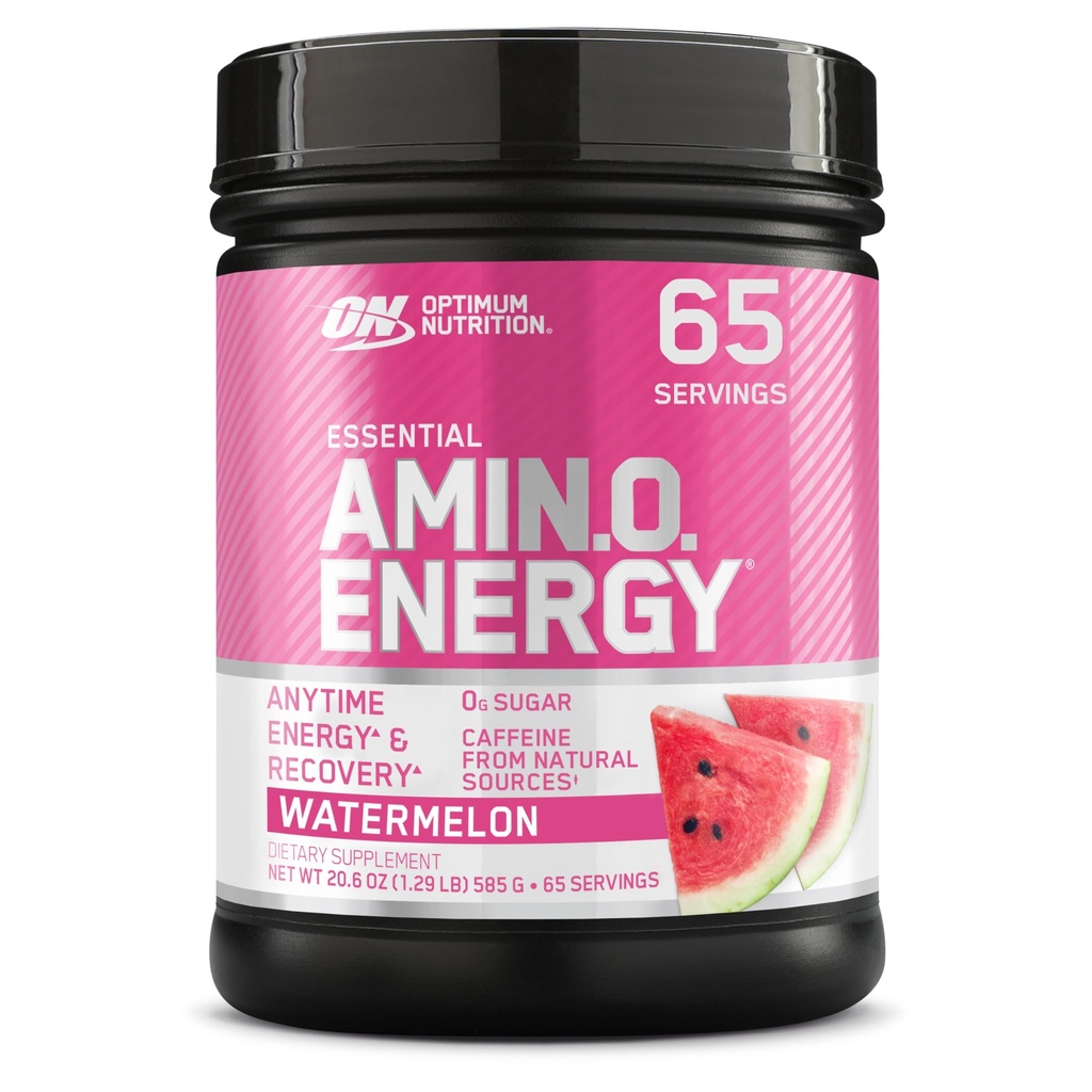 Optimum Nutrition Amino Energy - Pré-entraînement avec du thé vert, BCAA, acides aminés, Keto Friendly, extrait de café vert, poudre d'énergie - pastèque, 65 portions (paquetage mai Vary)