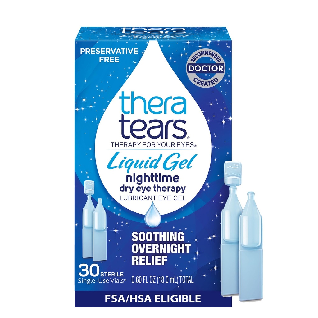 TheraTears Liquid Gel Nighttime Smeer Oogdruppels voor droge ogen, Flacon voor eenmalig gebruik, 30 telling
