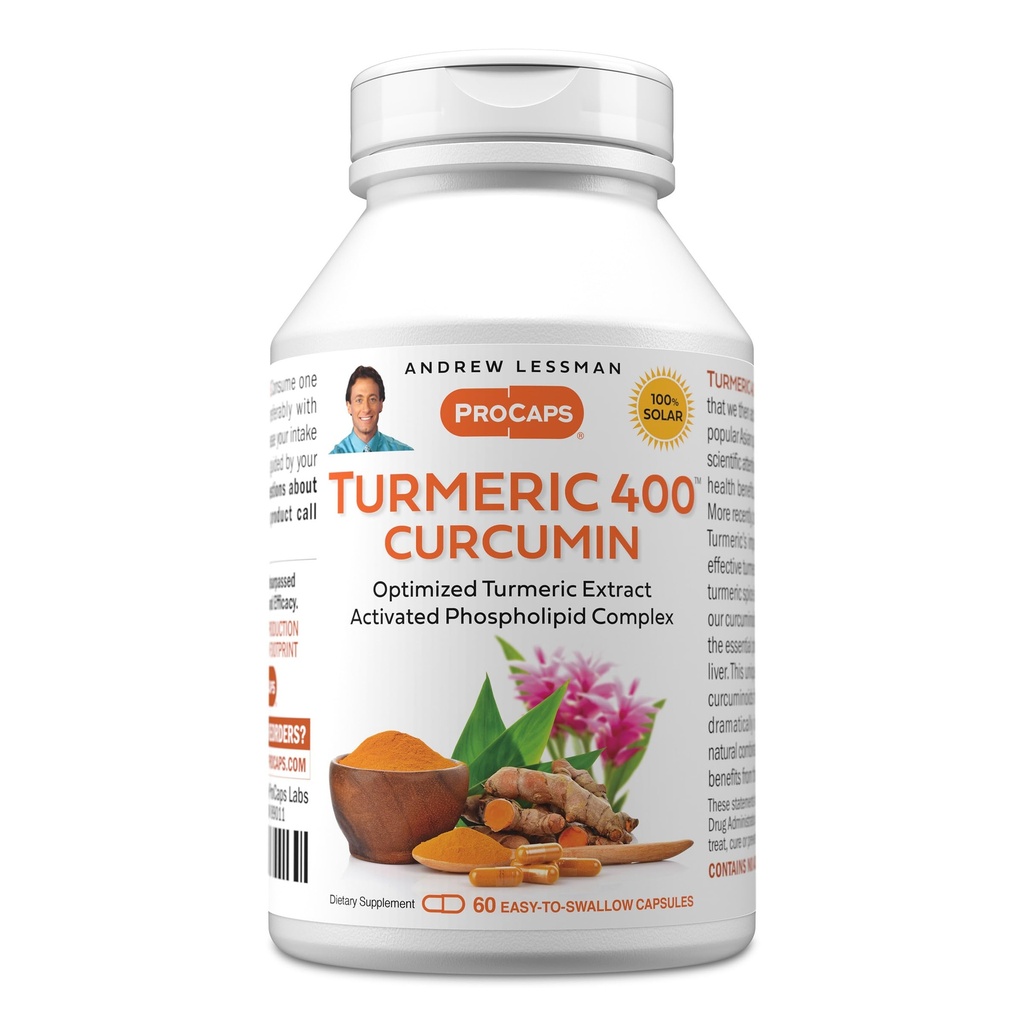 ANDREW LESSMAN Kurkuma 400mg - 60 Capsules - 95% Curcuminoïden als Fosfolipide Complex voor optimale voordelen en absorptie, Hoge Potentie Standaard Extract, Klein Makkelijk doorslikken Capsules