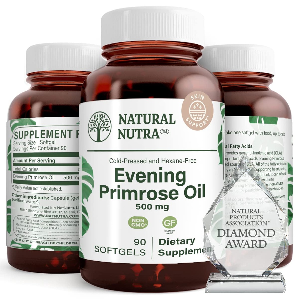 Supplément naturel Nutra soirée huile de Primrose de l'acide gras, santé Nerve, aide à réduire les taches cutanées, équilibre sécrétions du corps, promouvoir la santé cardiaque, la clarté de la peau, 500 mg, 90 Softgels